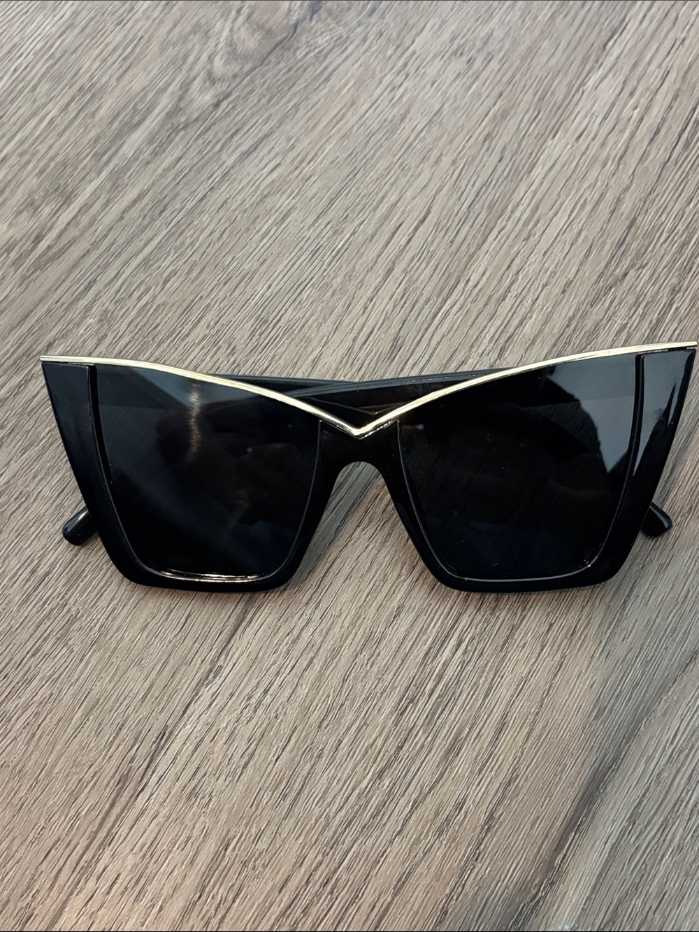 Free People oversized Black Cat Eye Sunglasses with Gold Trim